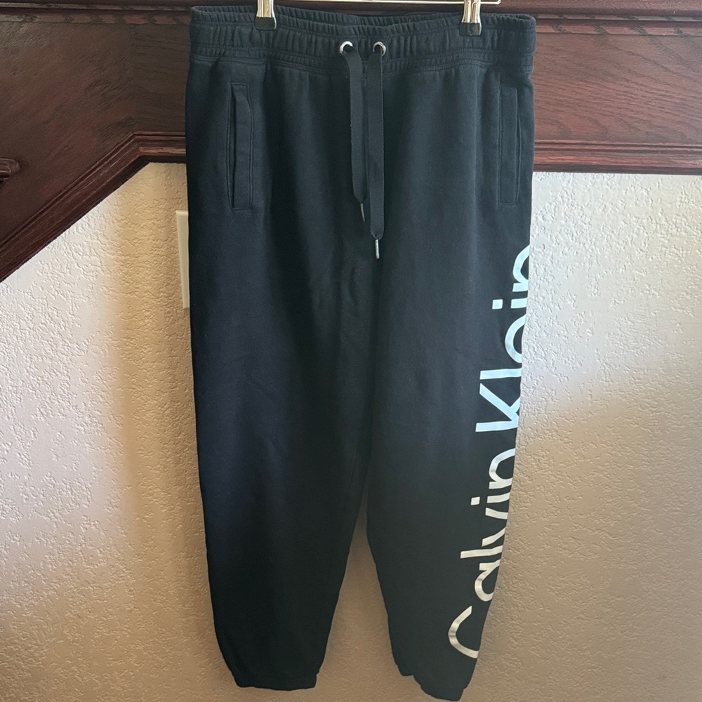 Calvin Klein Women’s Size Small Black Sweatpants with White Logo Joggers Lounge